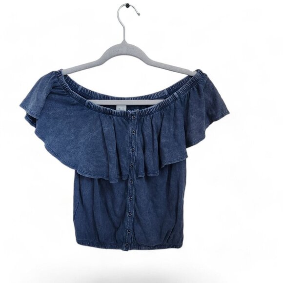 Free People Love Letter Women's Small Off The Shoulder Ruffle Crop Top Blue - Picture 10 of 10